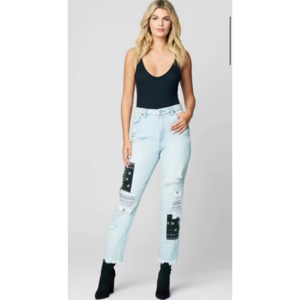 NWT Blank NYC The Madison Crop High Rise Patched Denim Jeans